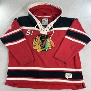 Chicago Blackhawks Old Time Hockey Mens Red NHL Hockey Lace-Up Hoodie Size 2XL